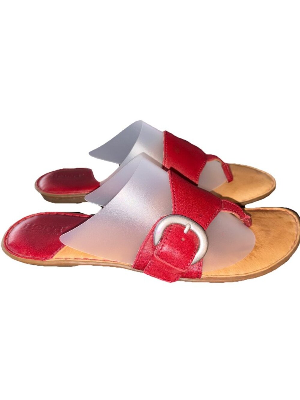 BORN Sandals Red Leather Buckle Strap Flip Flop Flats Sz 8-39 EUR M/W W51923